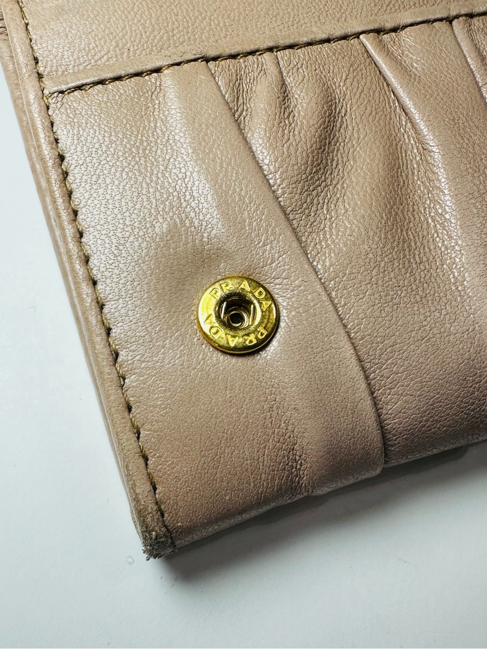 PRADA Beige Gaufre Nappa Leather Long Wallet Gold Logo Continental Wallet - Picture 10 of 16